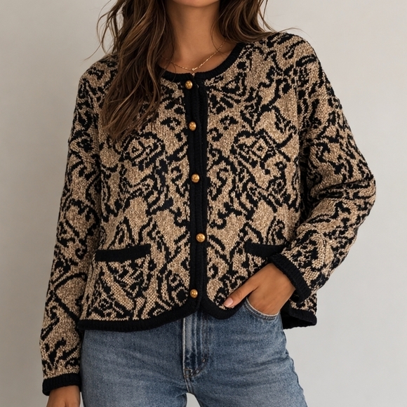 Highgate Ltd Sweaters - ✨2/$25~Highgate Ltd VTG 80s Button Up Knit Cardigan~Black Gold~Formalwear~SM P